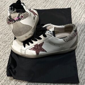 Golden Goose White and Pink Sneakers